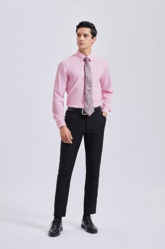 Image of HISDERN Mens Dress Shirt with Tie Pocket Square Set Classic Button Down Shirt Matching Tie Long Sleeve Shirts