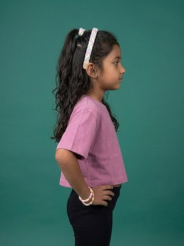 Image of KiddoPanti Girls 100% Cotton Solid Drop Shoulder Half Sleeve Round Neck Crop Tee