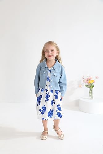 Baby Girls Floral Suspender Dress & Long-Sleeved Toddler Girl's Lovely Denim Jacket Outfit Cardigan Set2