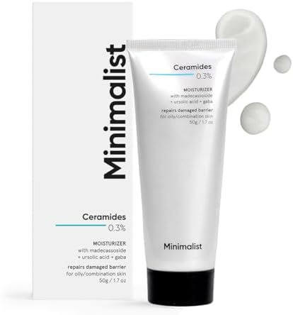 Minimalist 0.3% Ceramide Madecassoside Face Moisturizer for Oily skin & Barrier Repair | With Ursolic Acid | For Women & Men | 1.7 Oz / 50 gm