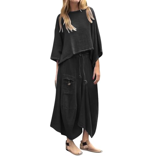 Conjunto de 2 piezas para mujer, falda casual, falda de manga larga, faldas irregulares, trajes a juego 2025, vestidos para salir, viajes, vestido midi para vacaciones casuales al aire libre, Negro, S