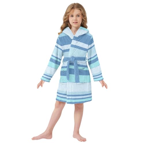Stripes Blue Hooded Robe Bath Robes For Girls2