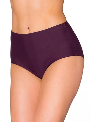 Aquarti Bikinihose Damen mit Hohem Bund – Klassische Bikinihosen für Damen in Großen Größen, Farbe: Pflaumen-Bordeaux, Größe: 42