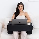 TabCouchCaddy Reading Pillow for Gaming – Extra Large Lap Desk & Arm Rest with Cup & Phone Holder, Adjustable Heights, Laptop Support, Large Pockets – Comfortable for Work, Gaming & Crocheting (Black)