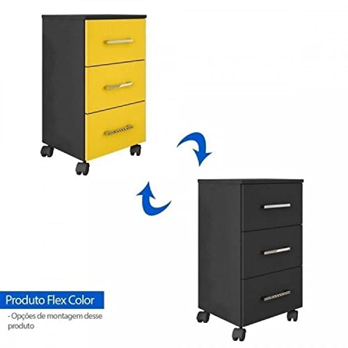 Conjunto 2 Gaveteiros com Rodízios 3 Gavetas Pietra Móveis Leão Preto/amarelo