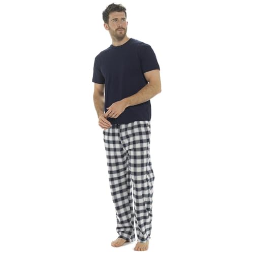 Ensemble de pyjamas pjs pour hommes avec t-shirt manches courtes et pantalon à carreaux tissé