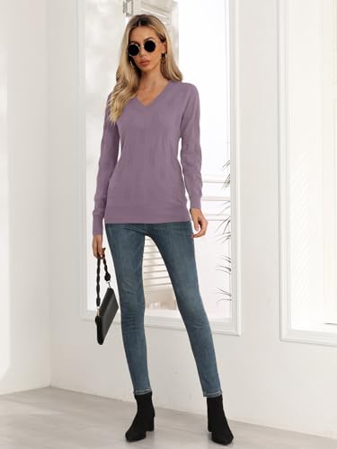 Image of Yincro Women V Neck Long Sleeve Soft Sweater Knit Casual Pullover Top