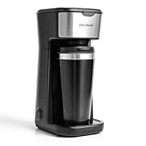 Innoteck 450W Single Serve Coffee Maker with Stainless Steel Interior 400ml Travel Mug – Compact Filter Coffee Machine with Reusable Nylon Filter, Fast Brewing & Overheat Protection – Black