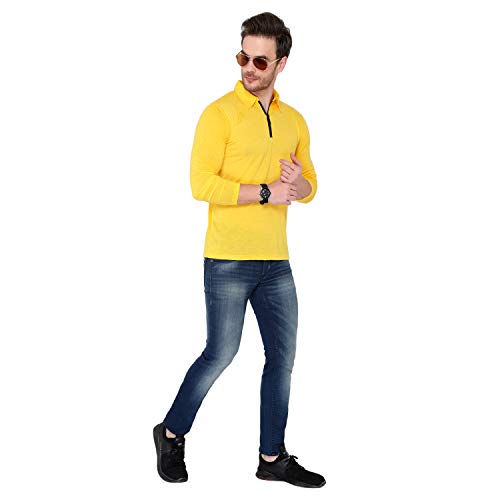 Image of Men's Cotton Blend Full Sleeve Zip Neck Polo T-Shirt (Pack of 1)