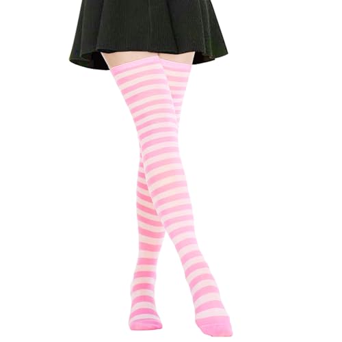 Image of AQOKKA Extra Long Thigh High Socks for Women Striped Over Knee Thigh Socks Long Boot Thigh High Stockings Leg Warmers