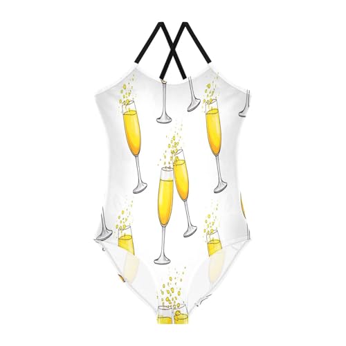 Girls Swimming Suits Beach Swimsuit 3-10 Y with Adjustable Shoulder Strap, Champagne Yellow Wine