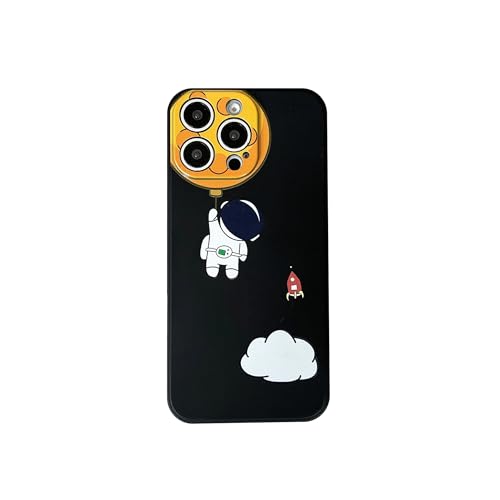 Yonds Queen Carcasa para iPhone 14 Pro Max, diseño de astronauta de dibujos animados espacio luna planeta elegante funda protectora de goma resistente a los golpes (luna negra, iPhone 14 Pro Max)