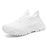 XKOWUO Womens Platform Elevator Fashion Shoes Thick Soled Height Increasing Walking Sneaker Breathable & Lightweight Lace Up Outdoor Casual Travel Work White US 8