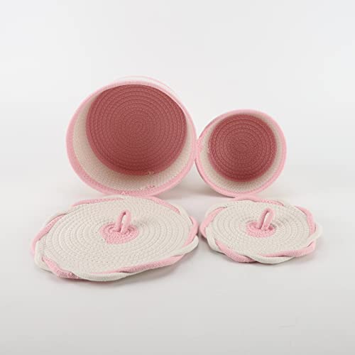 Round Baskets With Lids,Decorative Baskets Set Of 2,Cotton Rope Lidded Organizing Basket For Shelves And Coffee Tables (Pink) #TOP4