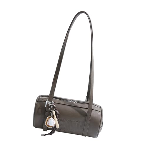 yanwuwa Sac à bandoulière en forme de cylindre pour femme 2025 - Tendance - En cuir synthétique - Sac à main de soirée, gris, Have pendants