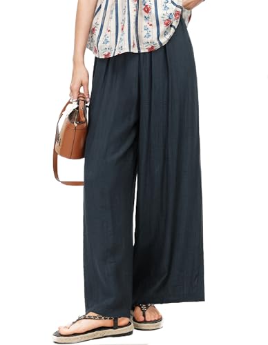 Women's Casual Loose Pants Spring Summer Long Texture Beach Lounge Palazzo Elastic Waist Wide Leg Trousers2