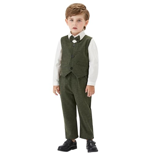 Toddler Boys Gentleman Suit Kids 3 Piece Outfits White Shirts Waistcoat Pants Bow Tie Wedding Party Clothing Set