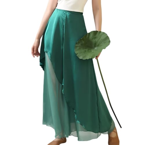 ONUYGCFH Women Irregular Double Layer Satin Dance Pants Wide Leg Flowy Chiffon Trousers for Chinese Classical Modern Dance,B,L