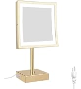 DOWRY Tabletop LED Lighted 5X Magnifying Makeup Mirror Square with Plug 8 Inch Polished Gold Fini...