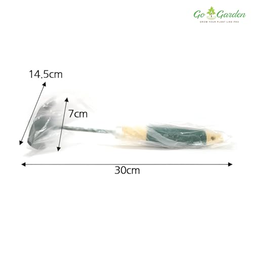 Image of Go Garden 2 in 1 Double Hand Hoe Gardening Tool with Wooden Handle - Hand-Held Dual-Sided Garden Cultivator Weeding Combo | Durable, Efficient, and Ergonomic Design for Easy Garden Maintenance
