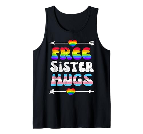 Free Sister Hugs, LGBT Gay Lesbian Pride Month Rainbow Flag Tank Top