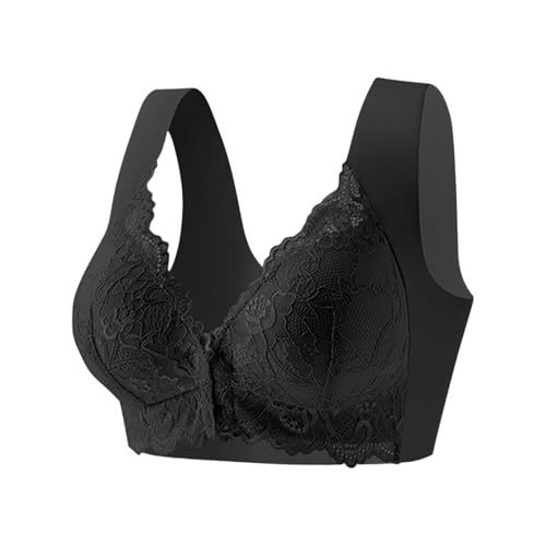 Sujetadores para mujer sin aros frontales Cloure sujetador de encaje superior cobertura completa soporte diario sujetador semi sujetador, Negro, 5XL