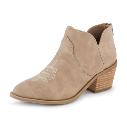 CUSHIONAIRE Rodeo Cowboy Boots for Women, Stylish Short Pointed Toe Western Ankle Boots with Low Block Heel and Back Zipper, TAN 8.5