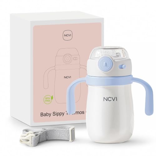 Image of NCVI Toddler Water Bottle Stainless Steel, Sippy Cup with Straw & Handle