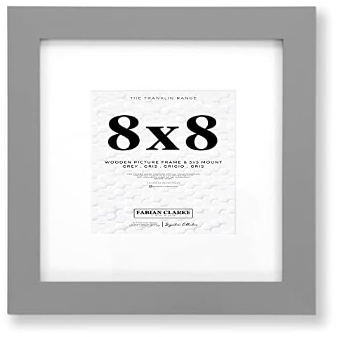 Fabian Clarke London® Modern Grey Square 8x8 Picture Photo Frame with 5x5 White Mount Includes Glass Front Wall Hung or Freestanding Cover