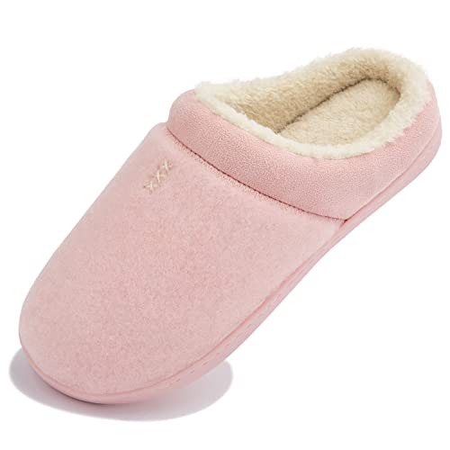 Newdenber Women's Cozy Memory Foam Slippers Plush Fleece Lined Slip On Indoor Outdoor Clog House Shoes Size 6-7, Pink #TOP25