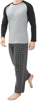 DAVID ARCHY Mens Pajamas Set - Soft Pj Sets for Men Cotton Sleepwear Long Sleeve Top & Flannel Bottom Pajama Lounge Set