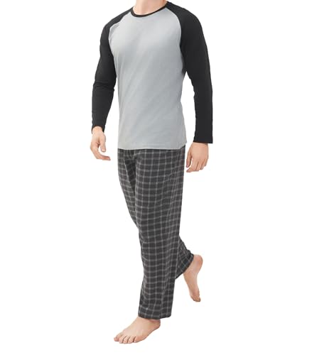 DAVID ARCHY Mens Pajamas Set - Soft Pj Sets for Men Cotton Sleepwear Long Sleeve Top & Flannel Bottom Pajama Lounge Set