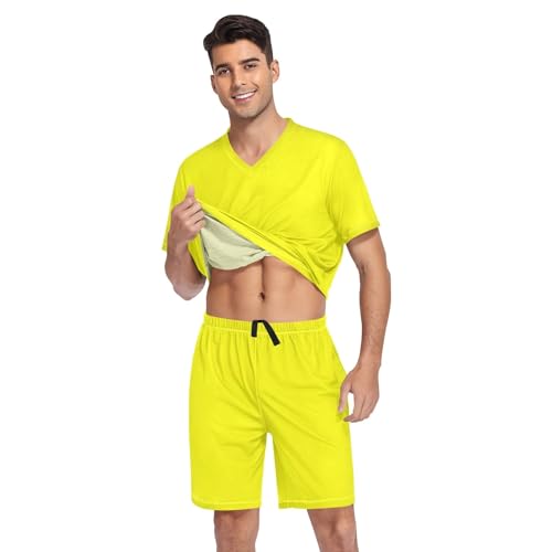 Mens Pajama Short Sleeve 2 Piece Sleepwear with Pockets Lounge V-Neck Pjs Sleepwear With Pockets, S-XXL3