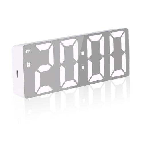 Homirty Wecker Digital, Wecker digital Batteriebetrieben mit Großen Zahlen, Digitaler Wecker mit LED Display, Helligkeit und Lautstärke Regelbar, Snooze, 12/24HR, Digital Uhr Netzbetrieben (Weiß)