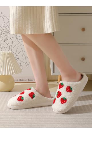 House Slippers for Women and Men Plush Heart Love Slippers Fruit Series Strawberry Memory Foam Slipper Slip-On Home Shoes4