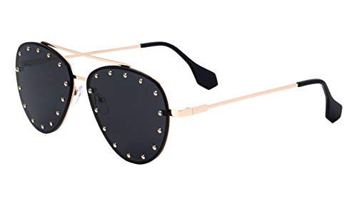 Brooklyn Rimless Oversized Studded Aviators Sunglasses Riveted Fashion Men Women AV-1672