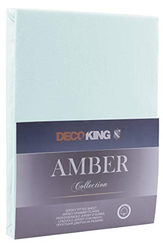 DecoKing Fitted Sheet Double 100% Combed Cotton Soft Jersey Bed Sheet 120x200-140x200 cm Light Blue Amber - Image 2