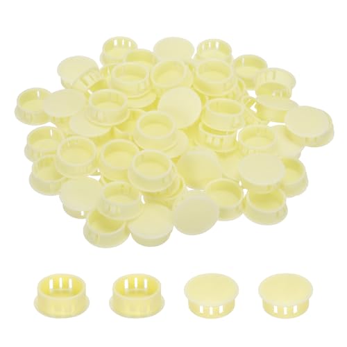 Image of MECCANIXITY 64PCS 25mm(31 /32 inch) Beige Plastic Hole Plugs, Flush Type Panel Hole Plugs Insert End Caps for Locking Hole Tubes Furniture Cabinet
