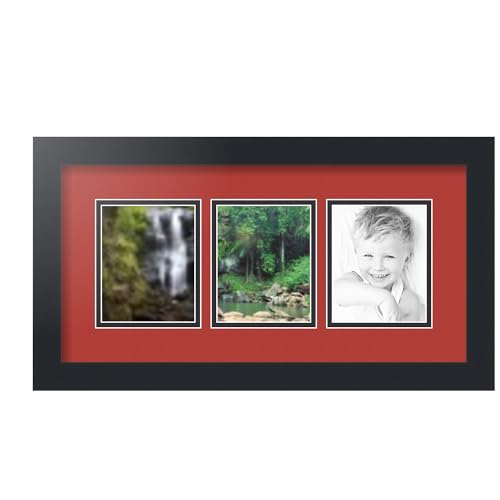 ArtToFrames Collage Picture Frame 3 Opening 3-4x5 Photo Frame | Made in USA | Black Frame Deep Red and Black Mats | Wall Mount Multi Photo Display 20X11 Full Size