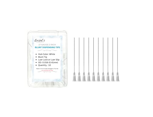 Rachel's Closeouts 10 packs of 27 Gauge Needle 2 inch Blunt Tip Needle Dispensing Needle -Luer Lock Tips Needle-Industrial Needles for Ink Cartridges, Glue, Syringes, Woodworking