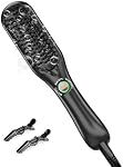 LANDOT Mini Hair Straightener Brush - Dual Voltage Ionic Travel Hot Comb | Ceramic Tourmaline, Anti-Scald, 3 Temp Settings 320-430°F, Frizz-Free, Lightweight, On-the-Go Touch-Ups, Black