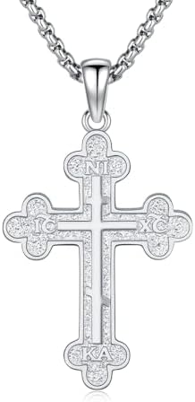 Silver Greek Orthodox Cross Necklace for Men Women with 22"+2" Rolo Chain