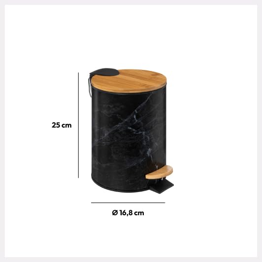 Papelera metálica de cierre suave Lea de 3 litros con elegante efecto mármol negro 7