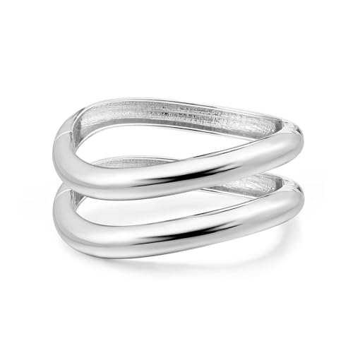 RIXERKOC 2 Pièces Bracelets en Acier Inoxydable pour Femme Bracelet Manchette jonc Plaqué Or 18K Bracelets Large de Irrégulière Cadeau pour l'anniversaire...