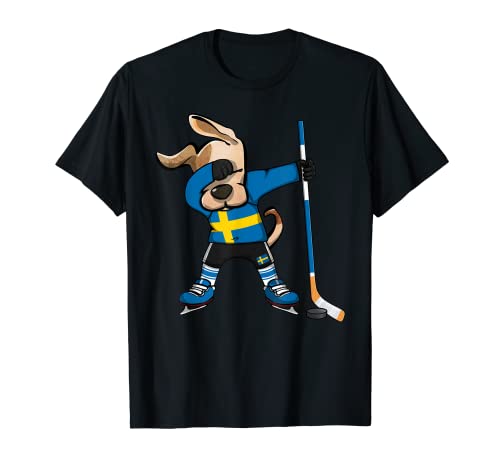 Funny Dabbing Dog Sweden Ice Hockey Fans Jersey Dab Player Men Women Kids T-Shirt