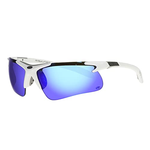 Rawlings Home Run Stroll Blade Sport Sunglasses for Men, Shiny White/Blue Mirror, 74mm