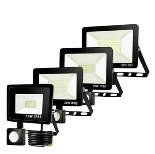 LED Motion Sensor Flood Light, LED Work Light with Plug,IP66 Waterproof Floodlights Outdoor 5000K Daylight White Super Bright Security Light for Garage,barn,Front Porch (10W Without Sensor)