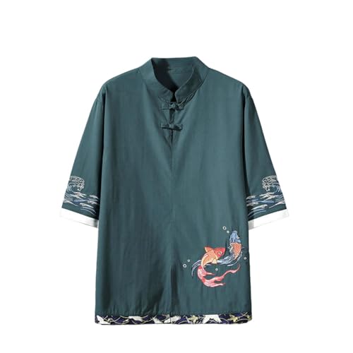 Chemise brodée lin et coton pour homme avec détails boutons grenouille