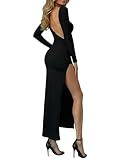 AMABILEMIA Vestito Lungo Donna Elegante Invernale Nero Abito Sexy da Sera a Maniche Lunghe con Schiena Scoperta e Spacco per Festa e Inverno AM229 (IT, Testo, S, Regular, Regular, Nero)