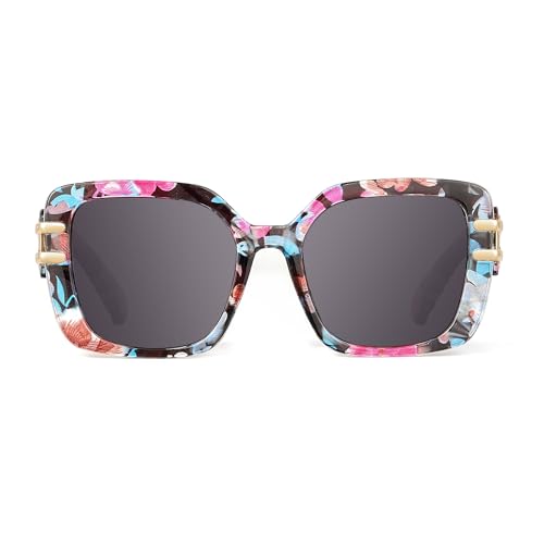 JM Vintage Oversized Square Polarized Sunglasses for Women, Retro Luxury Big Large Sun Glasses UV400 Floral Frame